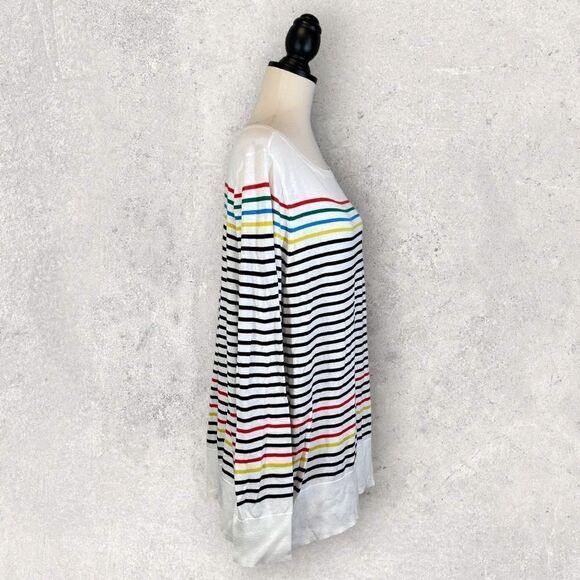 Halogen Sweater White Rainbow Stripe Pima Cotton, New w/ Tags, Size 3X - Picture 5 of 10